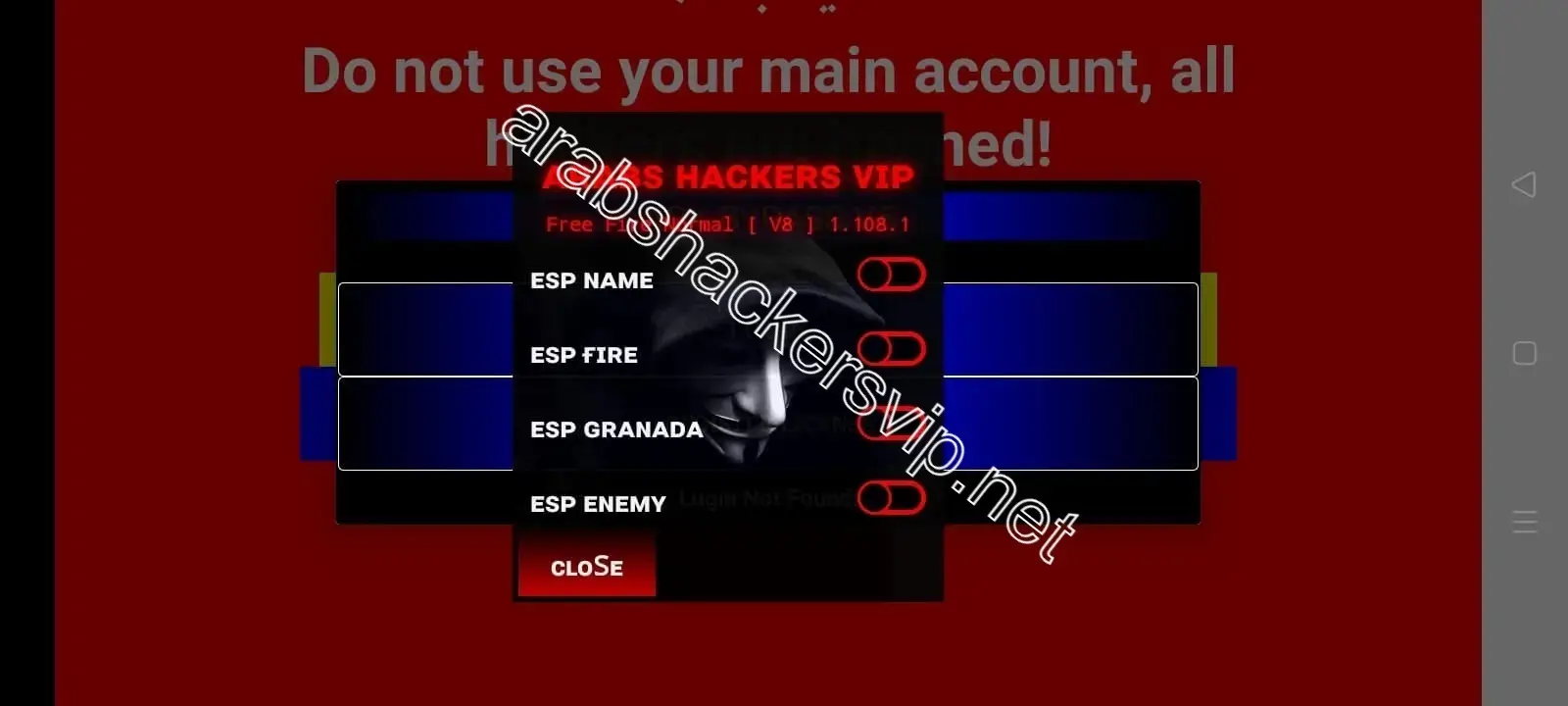 Screenshot of Arabs Hackers VIP Free Fire Exploit Hacks
